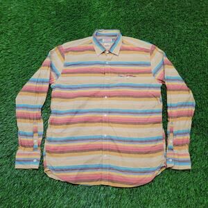 VTG Y2K Lucky Brand California Baja Stripe Button Shirt Mens L Boho Surf